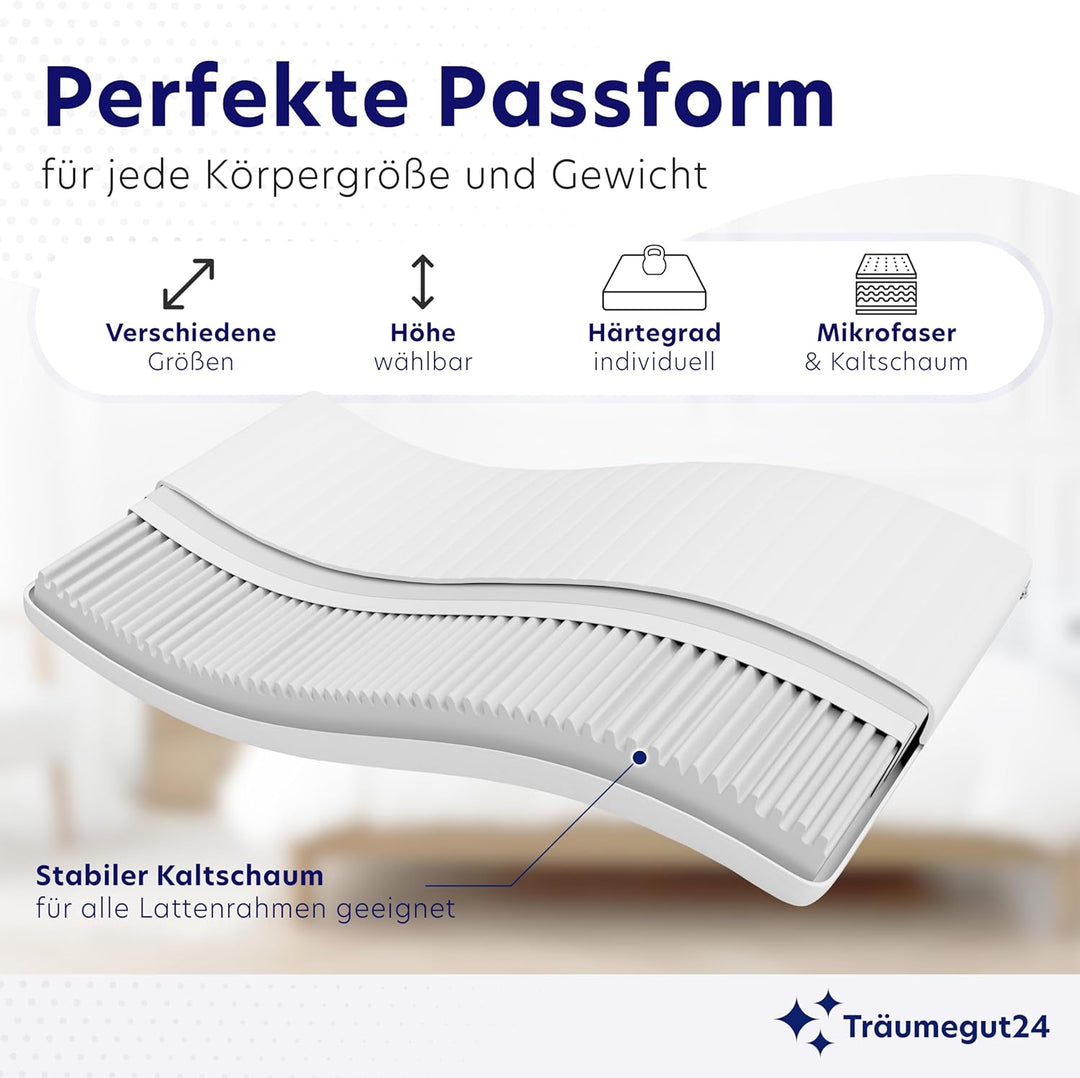 Träumegut24-10cm Ergonomische Kaltschaum Matratzenauflage Matratzentopper Matratzenschoner Topper -