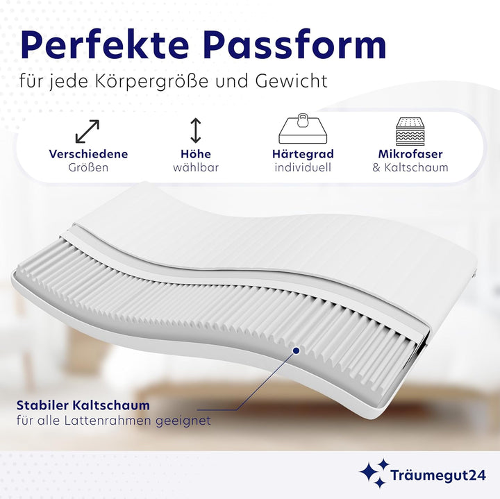 Träumegut24-10cm Ergonomische Kaltschaum Matratzenauflage Matratzentopper Matratzenschoner Topper -