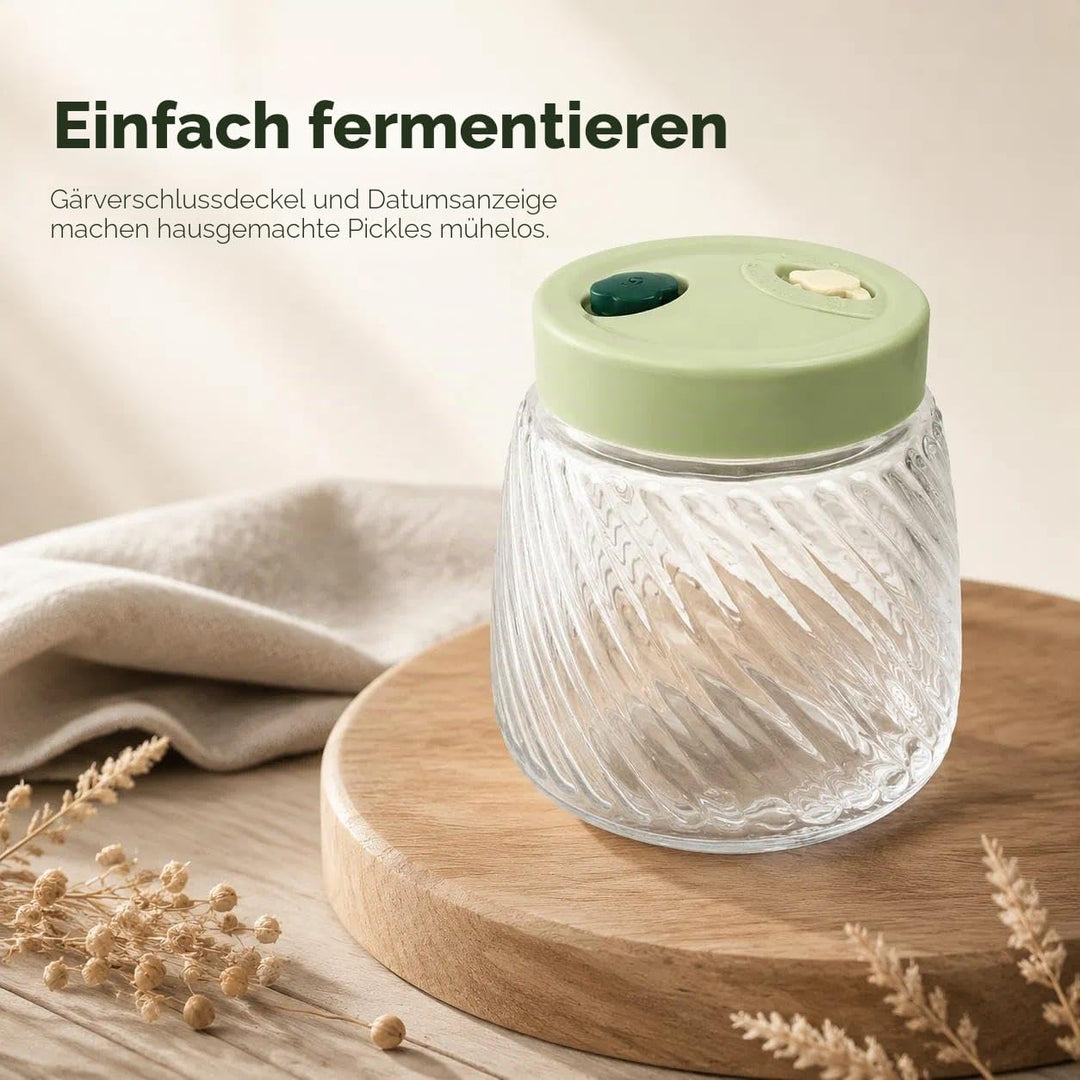 2 Pack 1L Glass Fermentation Jars with Double Airlock Valve,Kimchi behälter,fermentierglas, Airtight