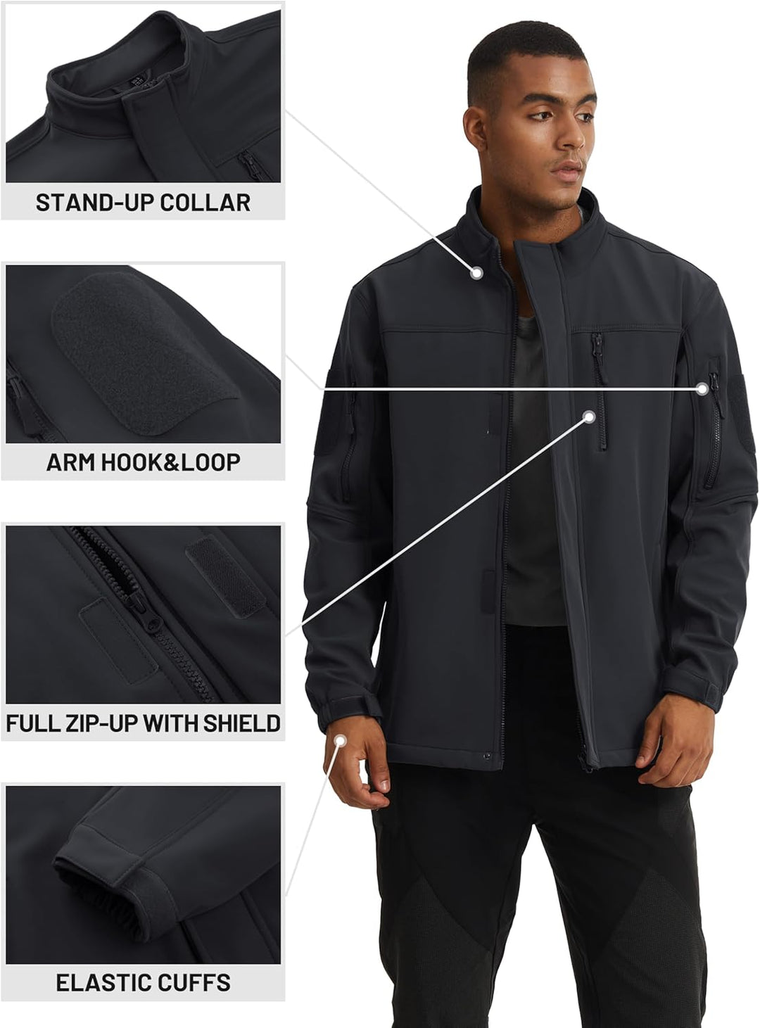 TACVASEN Herren Softshell Jacke Winddichte Warme Fleece Outdoorjacke Übergangsjacke mit Reissverschl
