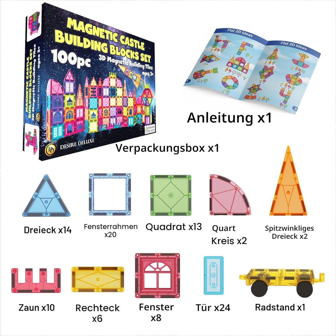 Desire Deluxe Magnetische Fliesen Bausteine Set Spielzeug für Mädchen & Jungen ab 3 Jahren – Pädagog