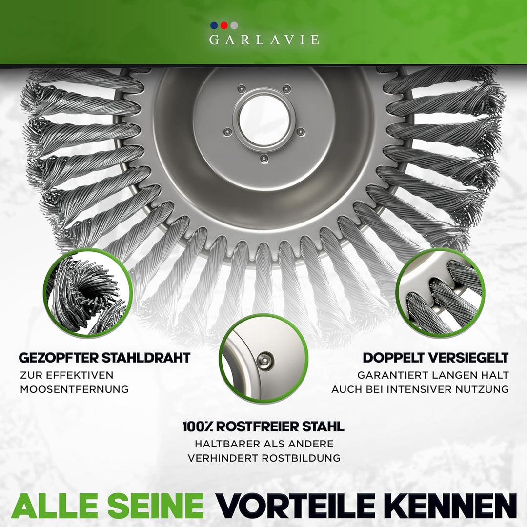 GARLAVIE Profi Unkrautbürste Freischneider mit 25,4mm Bohrung - 2024 Design - Hochwertige Wildkrautb