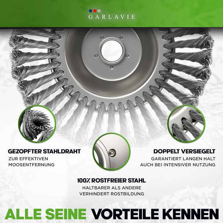 GARLAVIE Profi Unkrautbürste Freischneider mit 25,4mm Bohrung - 2024 Design - Hochwertige Wildkrautb