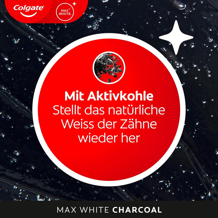 Colgate Zahnpasta Max White Charcoal, 12 x 75ml - Zahncreme mit Aktivkohle, entfernt bis zu 100% der