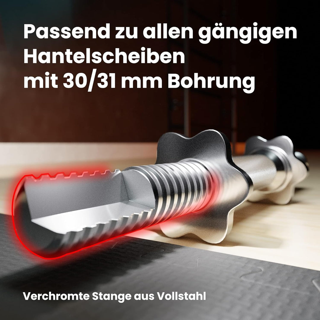 Hop-Sport Hantelstangenset mit Langhantelstange & SZ-Curlstange, 30mm Durchmesser, Hochwertiger verc