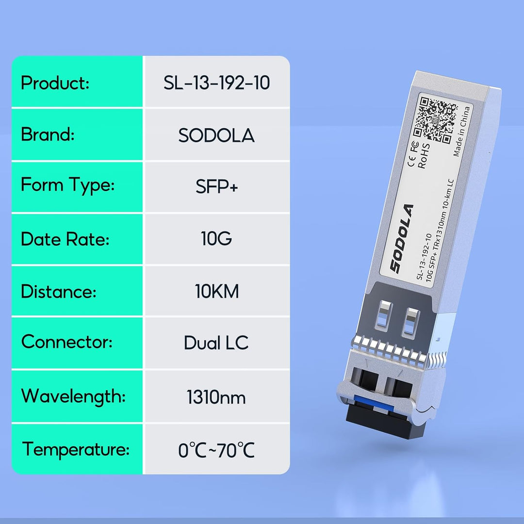Sodola 10GBase-LR SFP+ Transceiver, 10G 1310nm SMF, bis zu 10 km, Kompatibel mit Cisco SFP-10G-LR, M