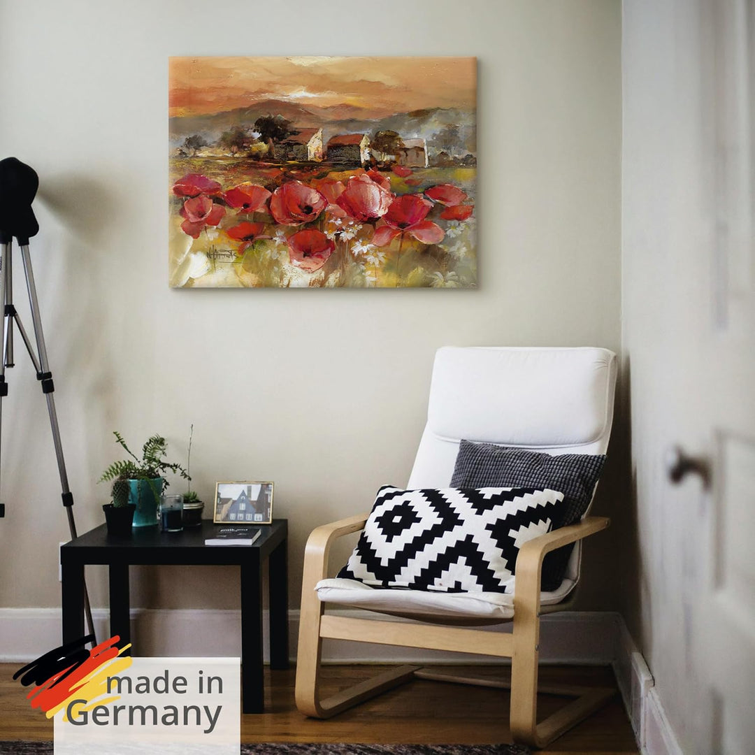ARTland Leinwandbilder Wandbild Bild auf Leinwand 60x45 cm Wanddeko Toskana Landschaft Italien Mohnb