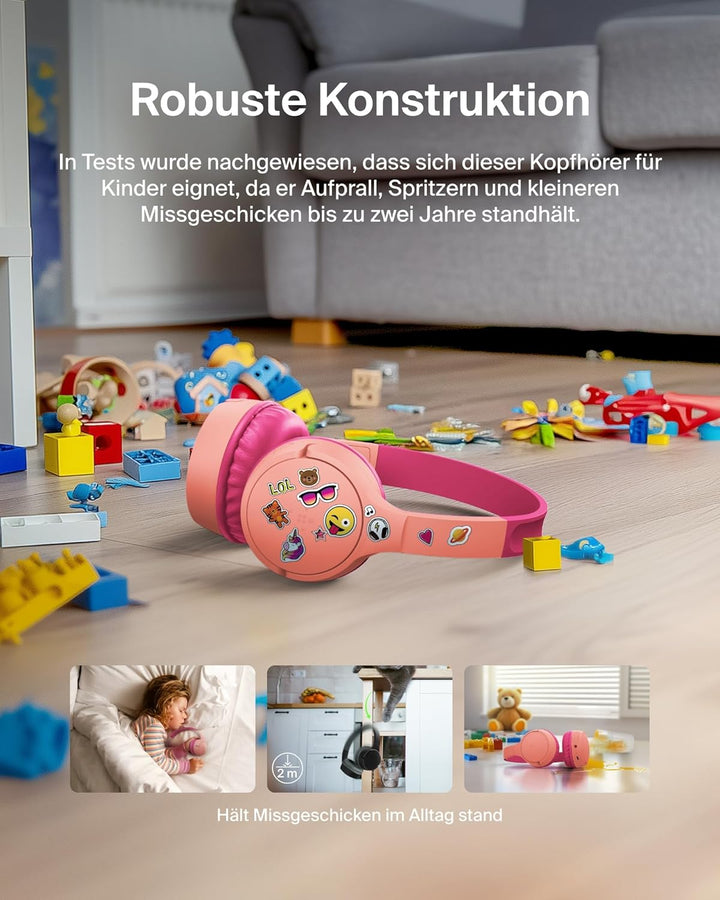 Belkin SoundForm Mini kabelloser Kinderkopfhörer mit integriertem Mikrofon und lustigen Aufklebern,
