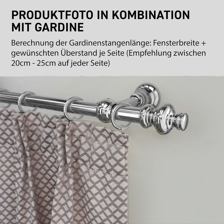 Garesa Gardinenstange Andrea Ø 20mm, 1-läufig, Chrom I Stabile Vorhangstange inkl. Ringe + Faltenleg