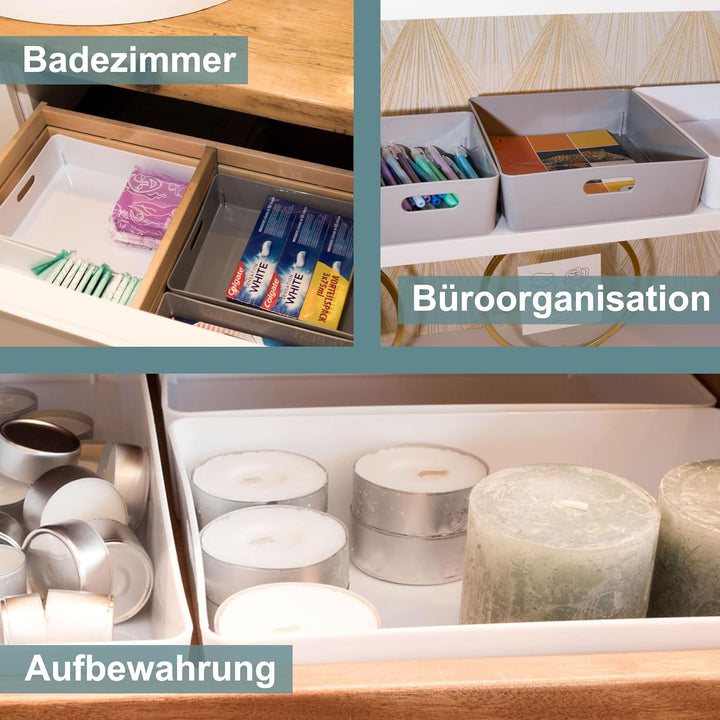 3x Ordnungsboxen - 6 cm hoch - WEIss - 25x20x6cm - 2,6 Liter - DINA5 Ordnungskorb - Schubladenorgani