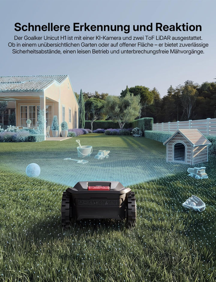 UNICUT H1 Mähroboter – RTK+VSLAM mit KI, Dual Solid State LiDAR Hindernisvermeidung, Kein Signalabbr