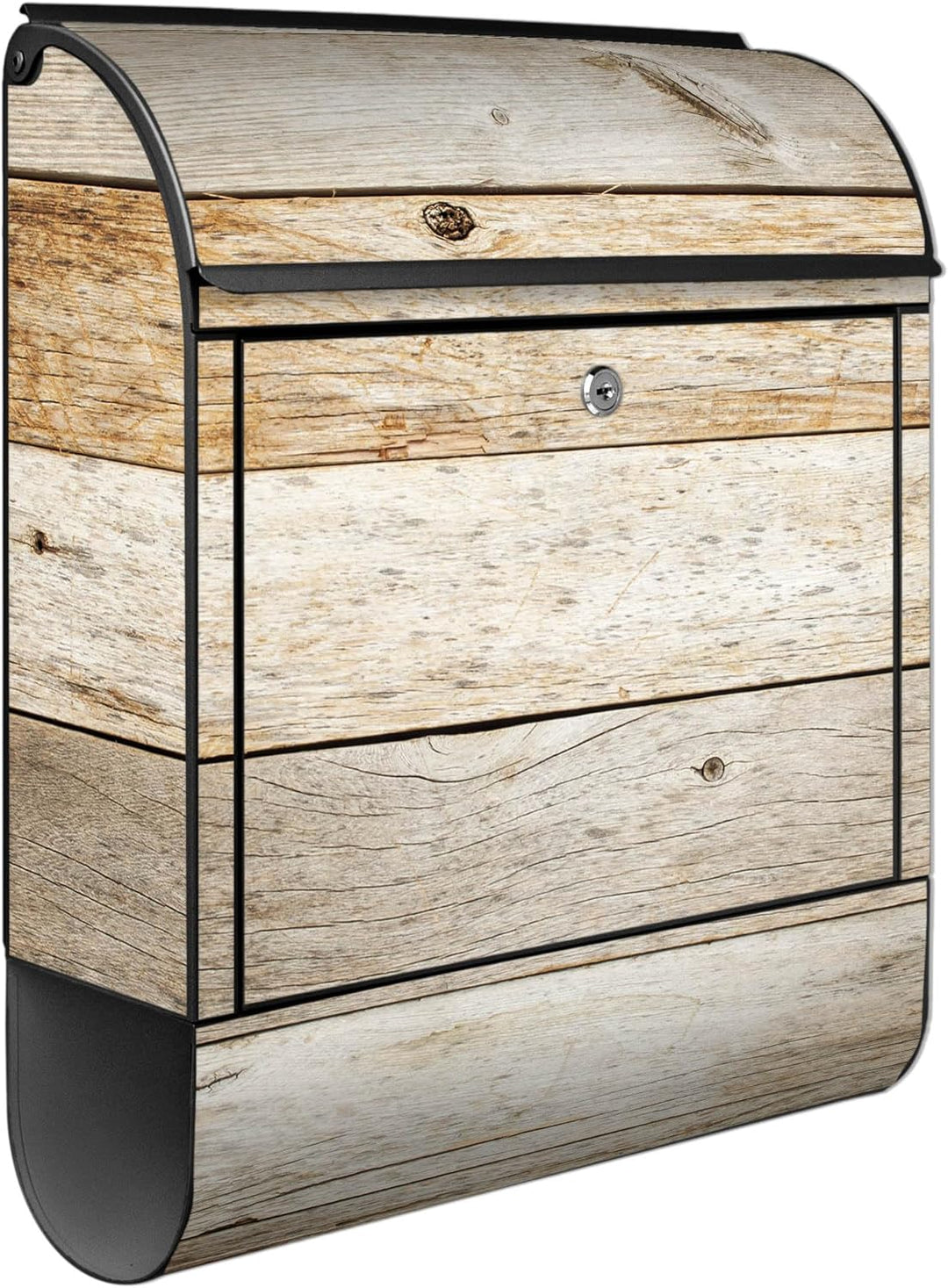 banjado® Design Briefkasten mit Motiv Graues Holz 39x47x14cm &amp; 2 Schlüssel - Briefkasten Stahl schwa