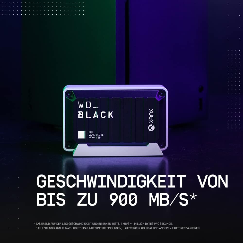 WD_BLACK D30 Game Drive SSD 1 TB (Übertragung mit 900 MB/s, USB Typ-C zu Typ-A Kabel) kompatibel mit