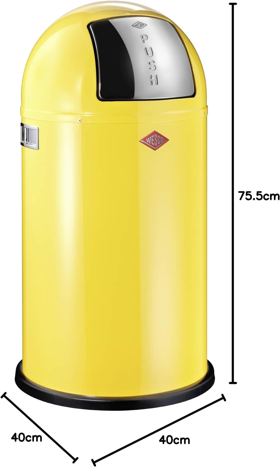 Wesco 175 831 Pushboy Abfallsammler 50 Liter Lemongelb 40 x 40 x 75.5cm (L/B/H), Edelstahl Lemonyell