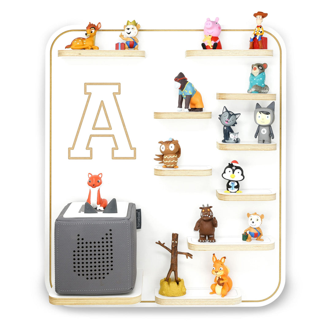 stadtecken Kinder Holz Regal für Musikbox I Buchstabe A I Geeignet für die Toniebox und ca. 36 Tonie