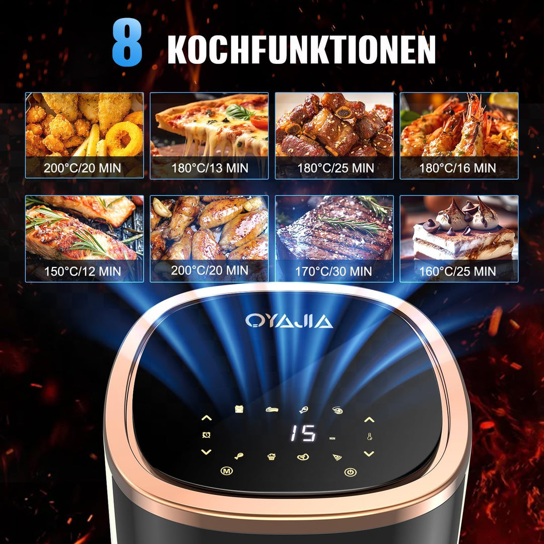 5L Heissluftfritteuse mit Sichtfenster, Fritteuse ohne Öl, Digitales Bedienfeld, 8 Automatikprogramm
