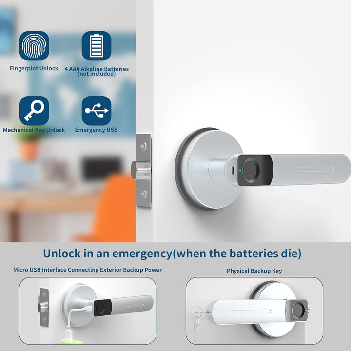 Foxgard Smart Fingerprint Door Lock,Keyless Entry Door Lock with Handle,Biometric Door Lock,Room Doo