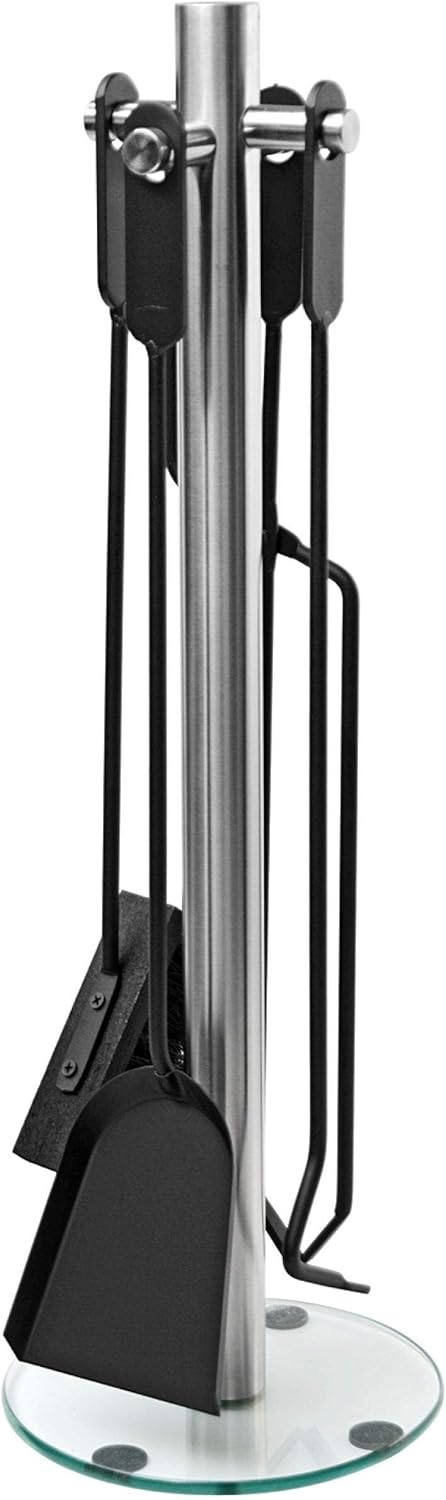 raik R1008 Kaminbesteck Cajus, 4-teilig, Edelstahl mit Glassockel, 66 cm