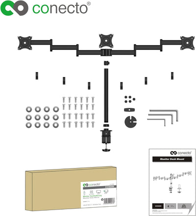 conecto,Monitor-Halterung für DREI Bildschirme bis 27 Zoll,neigbar (+/-45°),schwenkbar (+/-180°),dre