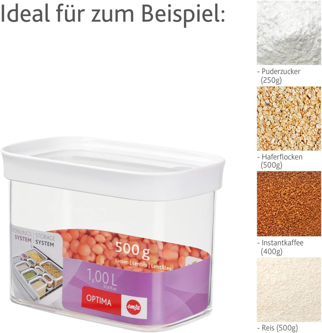 EMSA 513557 Vorratsdose Optima | Für Trockenvorräte | Stapelbar | Rechteckig | 100 % keimfrei | Fris