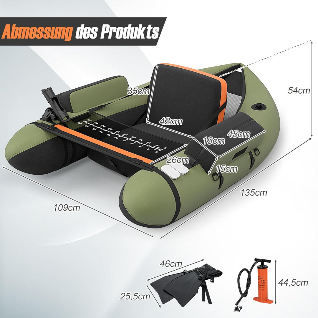 GOPLUS Bellyboot, Belly Boat bis 150 kg belastbar, aufblasbares Schlauchboot zum Angeln mit Alu Padd