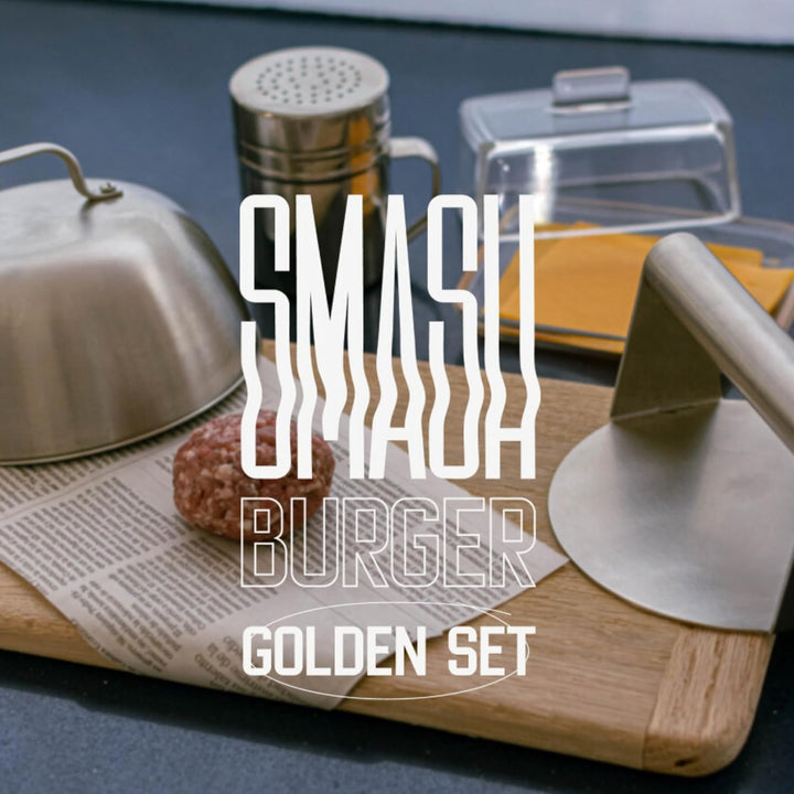 ADEGO Smash Burger Professionelles Set aus Edelstahl + QR mit Rezeptbuch - EU-zertifiziertes Produkt