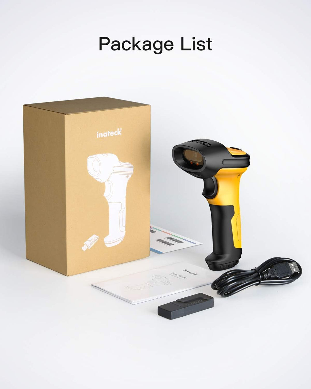 Inateck Barcode Scanner Wireless 2.4GHz, Akku mit 2600 mAh, 60 m Reichweite, automatisches Abtasten