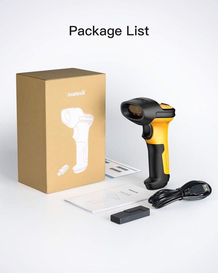 Inateck Barcode Scanner Wireless 2.4GHz, Akku mit 2600 mAh, 60 m Reichweite, automatisches Abtasten