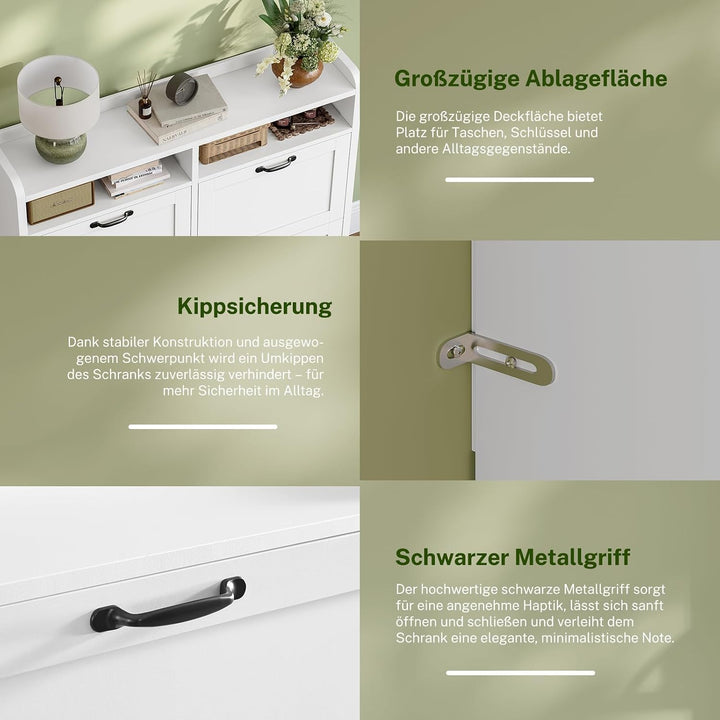 TEENFON Schuhschrank Schmal–105 cm breiter Schuhkipper mit 4 Klappen&amp;2 offenen Fächern, mit verstell