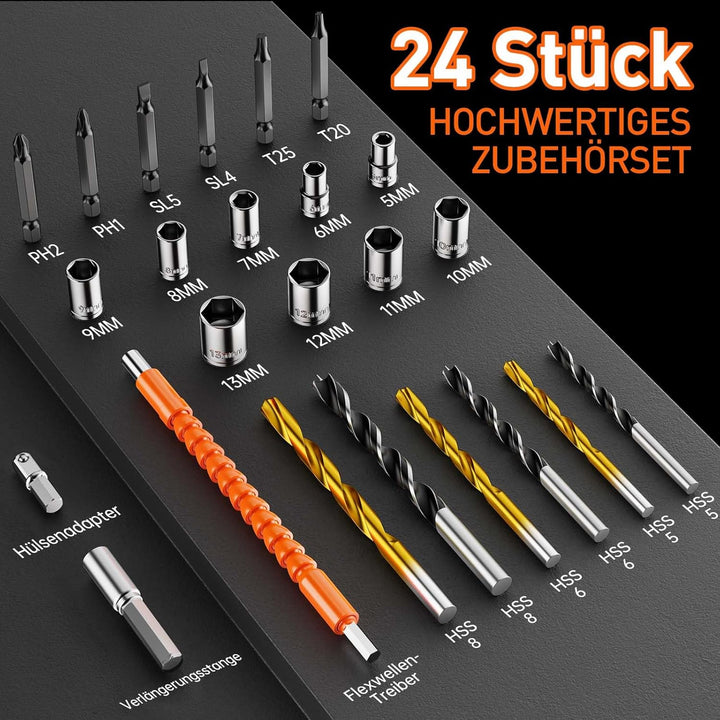 Akkuschrauber, 20V Akku Bohrschrauber Set mit 2 Akkus 2.0Ah, Akkubohrer 42Nm Drehmoment, 25+1 Drehmo