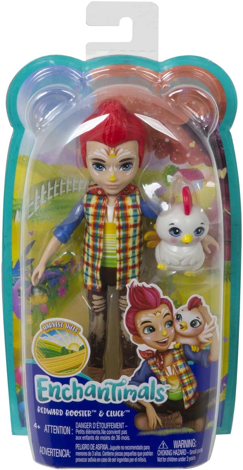 Enchantimals GJX39 -Redward Rooster Puppe & Cluck Tierfreund-Figur, ca. 15 cm grosse Puppe mit Banda