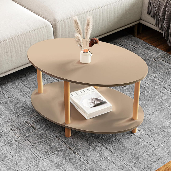 [en.casa] Couchtisch Højreby Sofatisch mit 1 Ablage oval Wohnzimmer 70 x 44 x 43 cm Beine aus Buchen