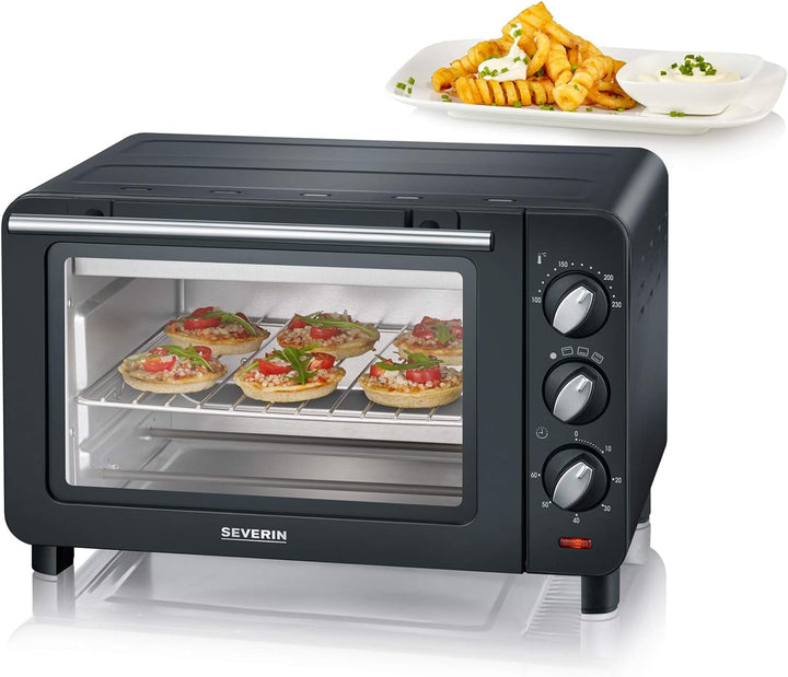SEVERIN Back- und Toastofen, Mini Backofen mit Grillrost, Backblech und Krümelblech, vielseitiger He