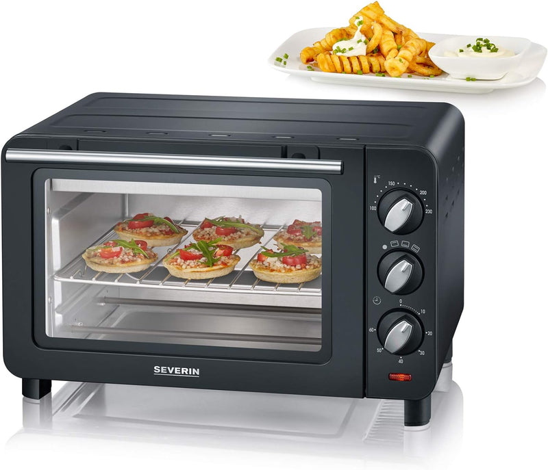 SEVERIN Back- und Toastofen, Mini Backofen mit Grillrost, Backblech und Krümelblech, vielseitiger He