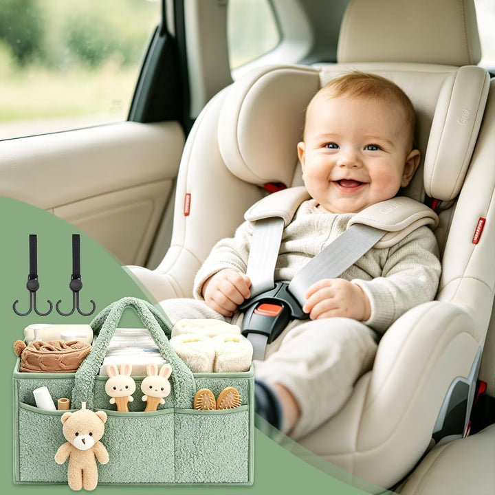 Wickeltasche für Babys, Mommy Bag aus Plüsch, Hellgrün Baby Organizer mit Abnehmbaren Fächern, Wicke