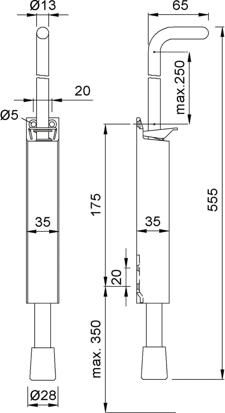 KWS 104802 Silber Türfeststeller für extrem grosse Höhenunterschiede, Feststeller Höhe: 555 mm, Alum
