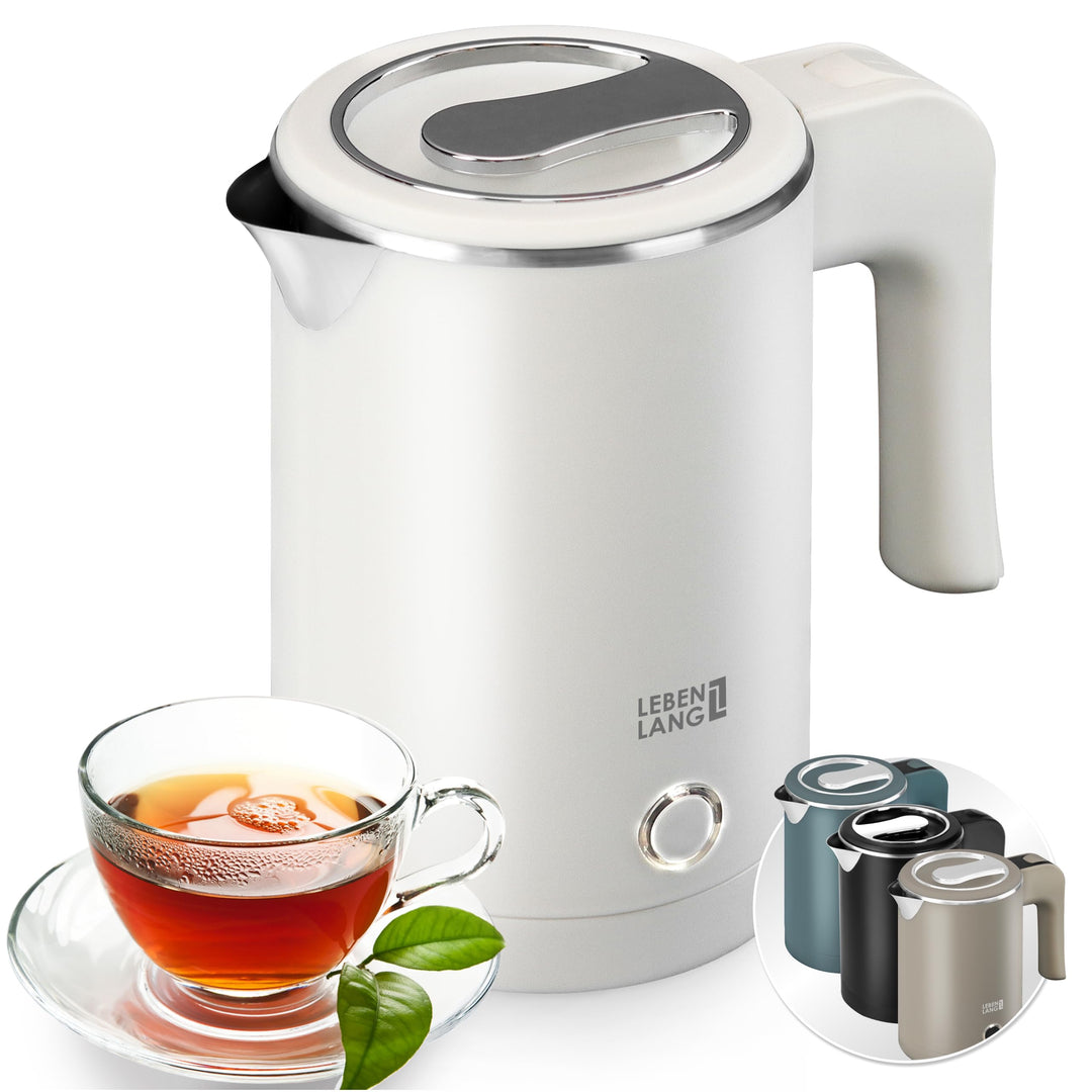 LEBENLANG Edelstahl Reisewasserkocher Klein - 500ml & BPA-Frei I 600W Mini Wasserkocher Klein Weiss