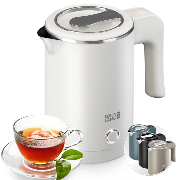 LEBENLANG Edelstahl Reisewasserkocher Klein - 500ml & BPA-Frei I 600W Mini Wasserkocher Klein Weiss
