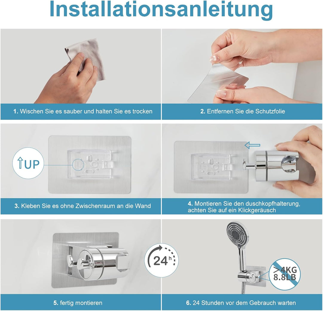 OFFO Duschkopf Halterungen ohne Bohren, Shower Head Holder, Duschhalterung Selbstklebend, Chrom 19-2