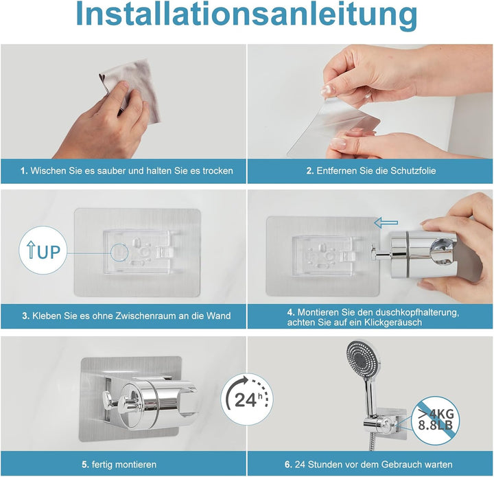 OFFO Duschkopf Halterungen ohne Bohren, Shower Head Holder, Duschhalterung Selbstklebend, Chrom 19-2