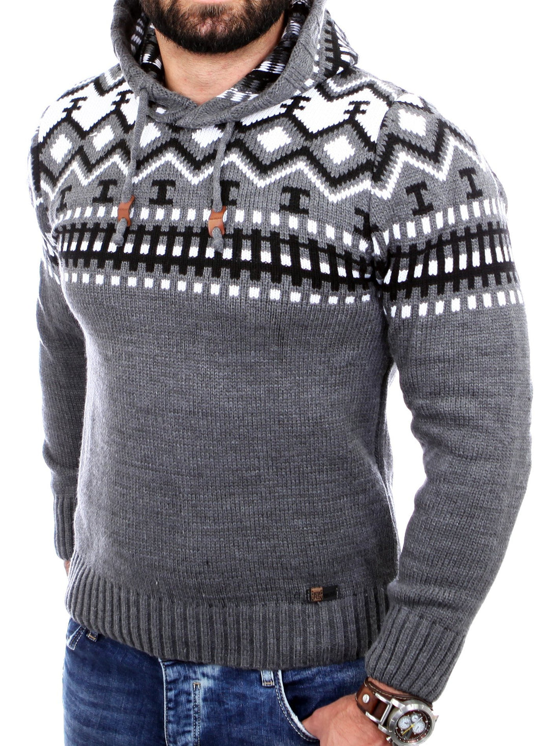 Reslad Norweger Pullover Herren Winterpullover Kapuzenpullover | Strickpullover für Männer RS-3013 S