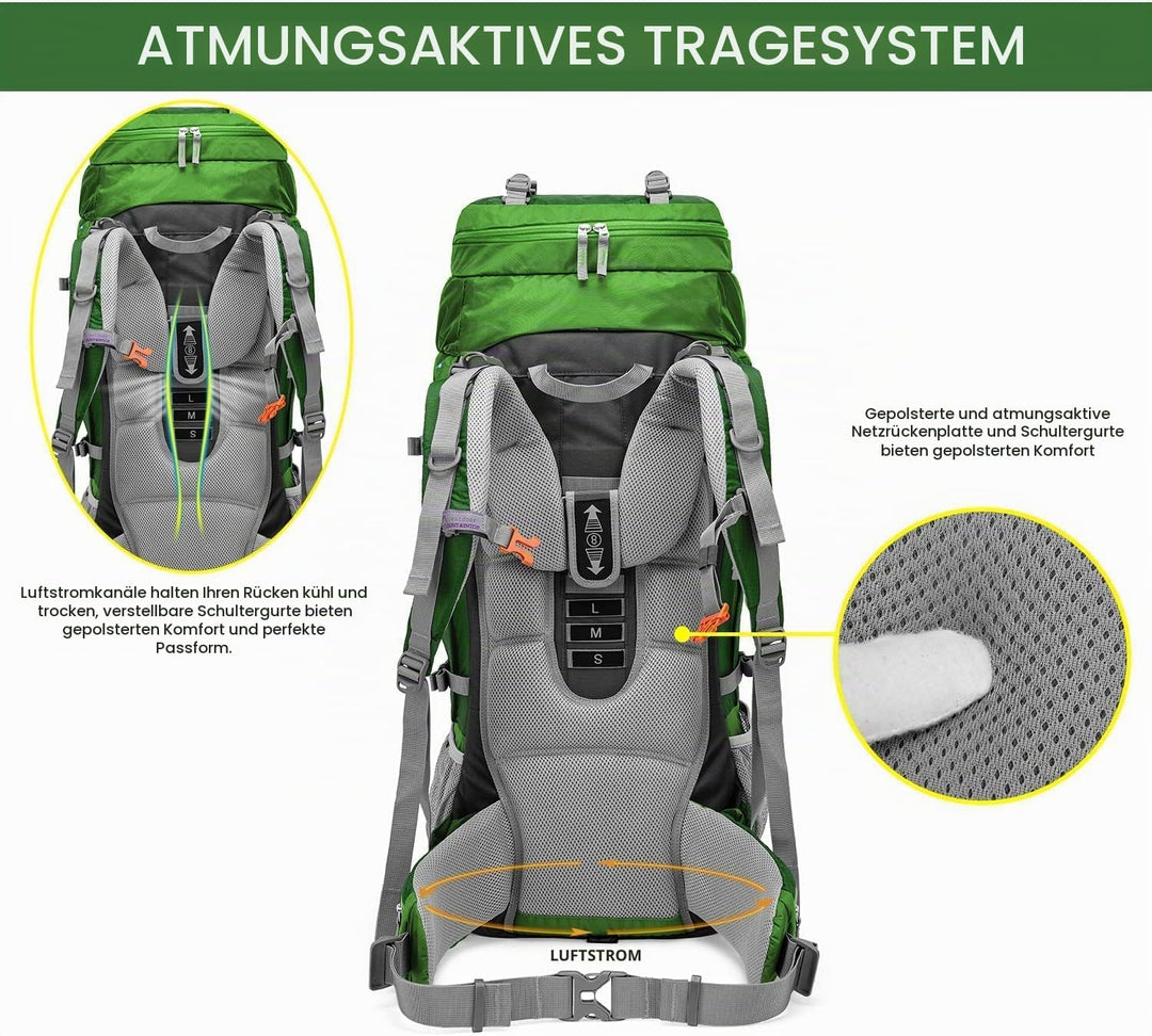 MOUNTAINTOP Trekkingrucksack 80L Wanderrucksack Herren Damen Reiserucksack Grosser Rucksack mit Rege