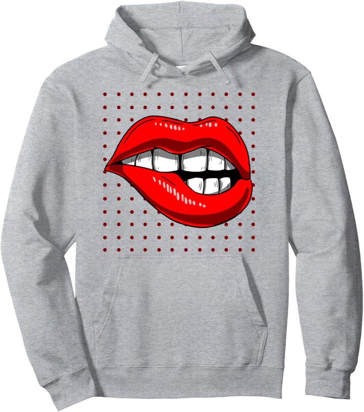 Red Lips Bite On Pixels Girly Babe Mouth Sexy Hot Lady Gift Pullover Hoodie