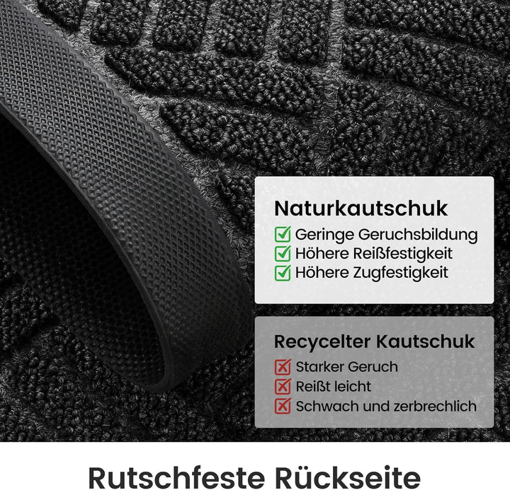 Fussmatte Aussen 43 x 75 cm, Schmutzfangmatte Waschbar Innen, Schwarz Diamant - Schwarz 43 x 75 cm (