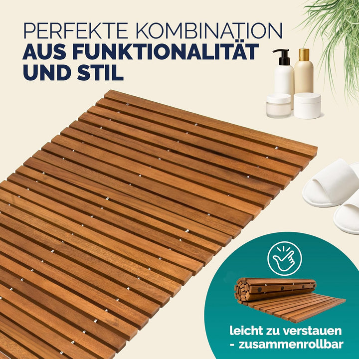 Deuba® 2X Badematte Holz FSC®-zertifiziertes Akazienholz rutschfest Badvorleger Duschmatte Holzdusch