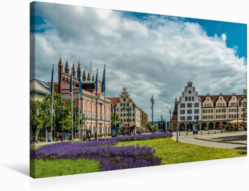 Premium Textil-Leinwand 75 x 50 cm Quer-Format Rostock Innenstadt | Wandbild, HD-Bild auf Keilrahmen