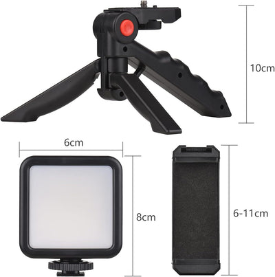 Andoer Smartphone Vlog Kit Mini LED Videoleuchte + Nierenmikrofon + Ausziehbarer Telefonclip + Stati