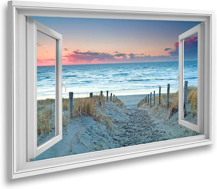 islandburner Bild auf Leinwand Fensterblick Sonnenuntergang über Nordsee Sandstrand Holland Sagenhaf