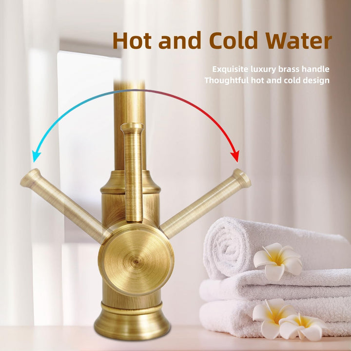Wasserhahn Bad Antik Messing, Retro 360° Schwenkbar Waschtischarmatur,Einhebel Mischbatterie Waschbe