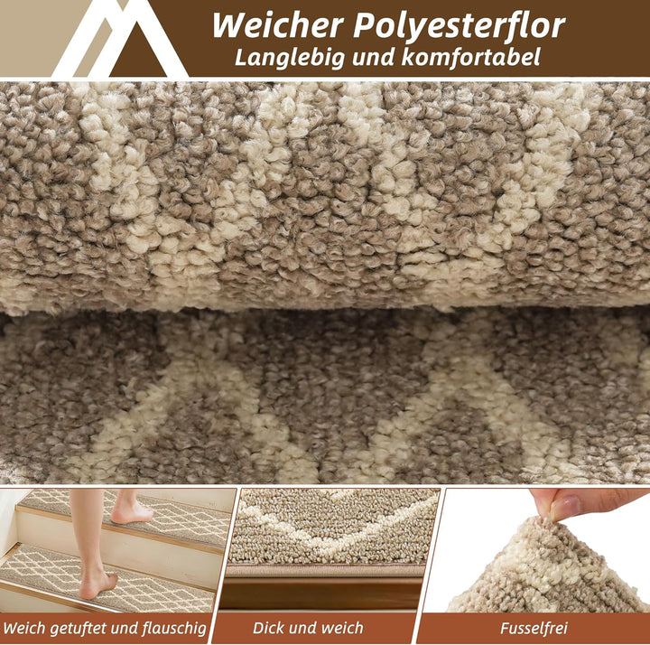 COSY HOMEER 15 Stück Treppenstufen Matten, 70 x 22cm Anti Rutsch Stufenmatten Selbstklebend, Maschin